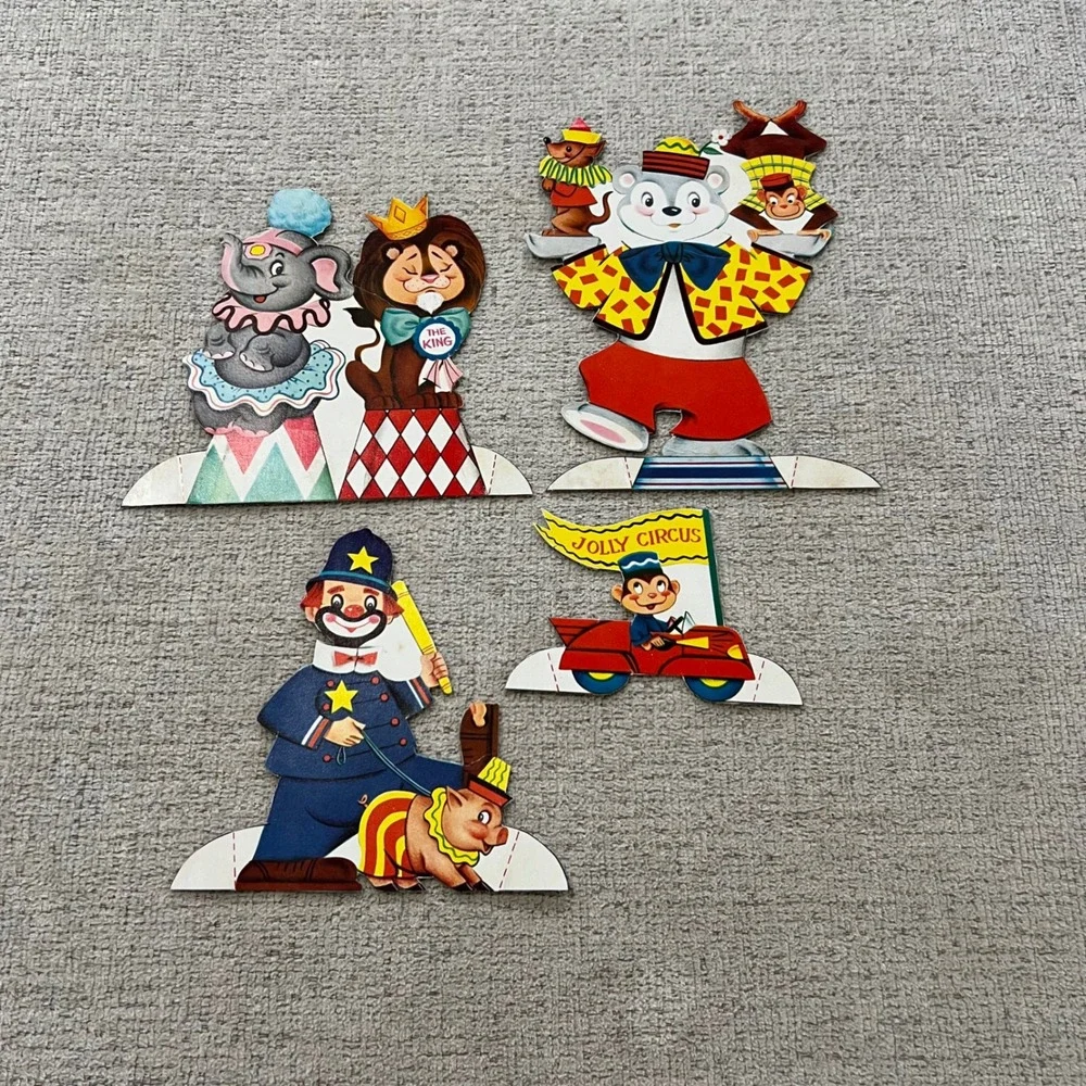 Vintage Circus Cardboard Cutouts Lion Clown Bear Monkey Pig Elephant Ephemera